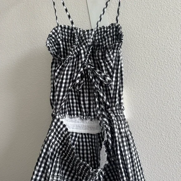NWT Free People Retro Heatwave Gingham One-Piece Jumpsuit Black and White Boho - Picture 9 of 15